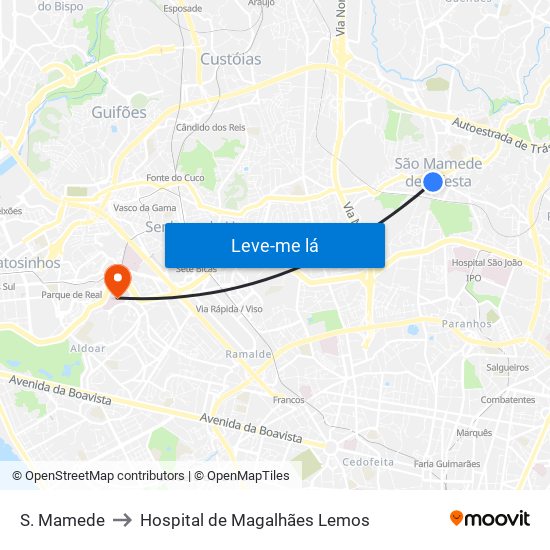 S. Mamede to Hospital de Magalhães Lemos map