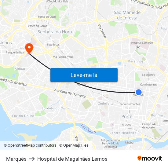 Marquês to Hospital de Magalhães Lemos map