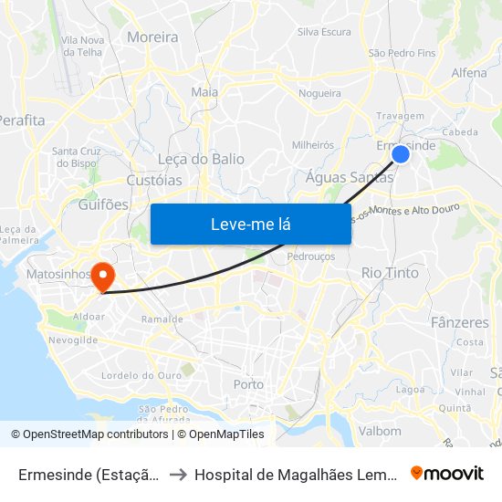 Ermesinde (Estação) to Hospital de Magalhães Lemos map
