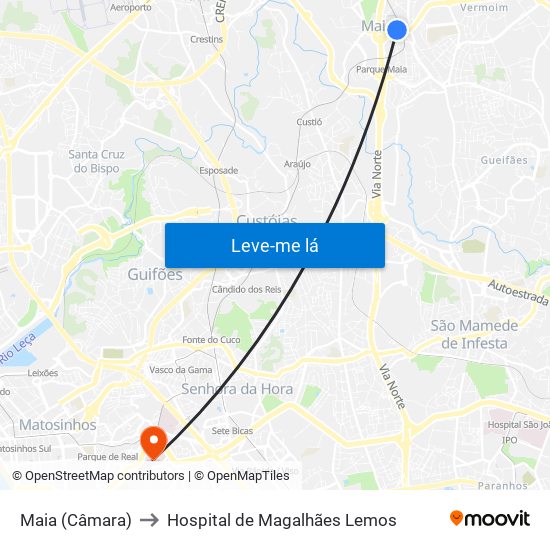 Maia (Câmara) to Hospital de Magalhães Lemos map