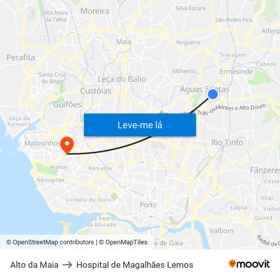 Alto da Maia to Hospital de Magalhães Lemos map