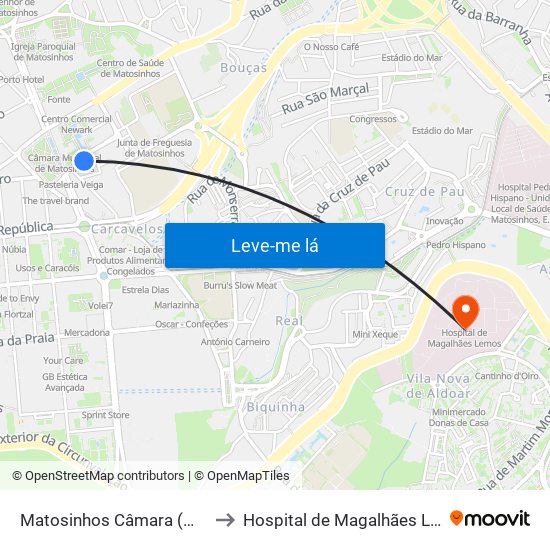 Matosinhos Câmara (Matc1) to Hospital de Magalhães Lemos map