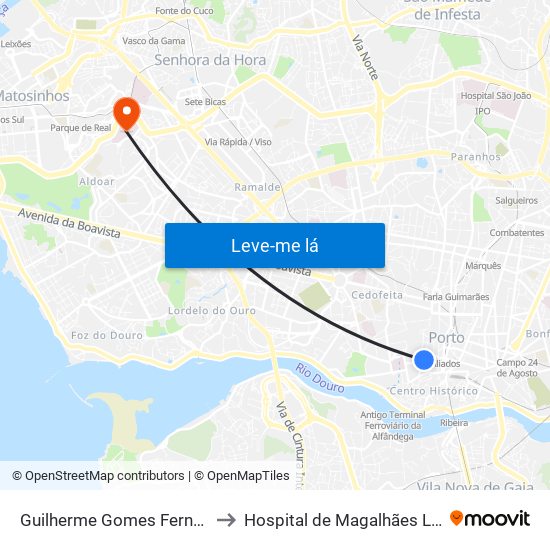 Guilherme Gomes Fernandes to Hospital de Magalhães Lemos map
