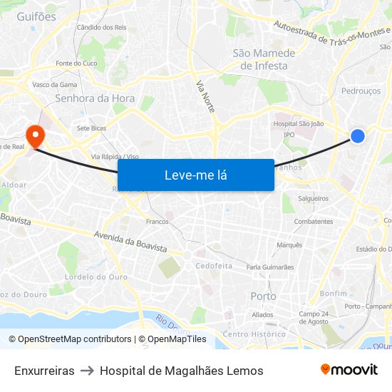 Enxurreiras to Hospital de Magalhães Lemos map
