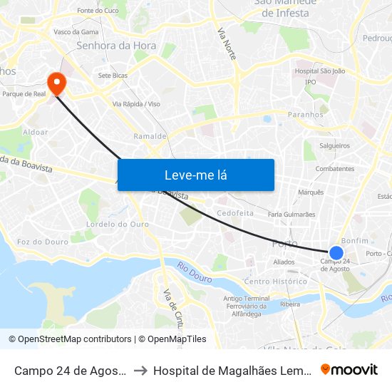 Campo 24 de Agosto to Hospital de Magalhães Lemos map