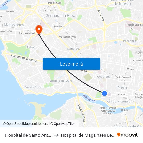 Hospital de Santo António to Hospital de Magalhães Lemos map