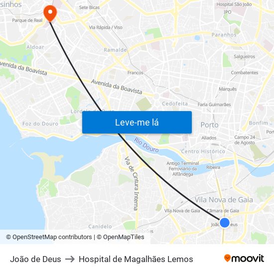 João de Deus to Hospital de Magalhães Lemos map