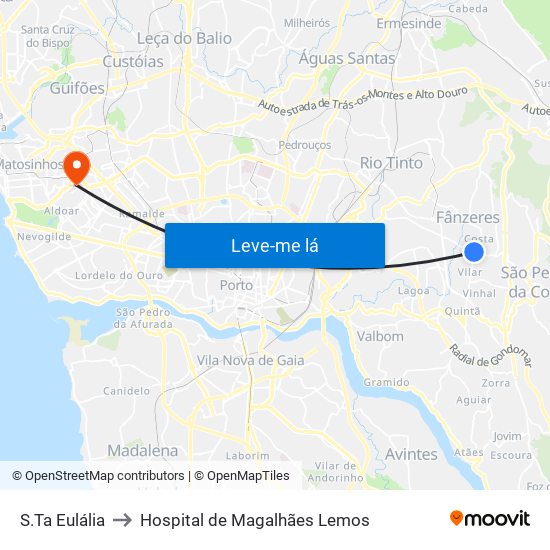 S.Ta Eulália to Hospital de Magalhães Lemos map