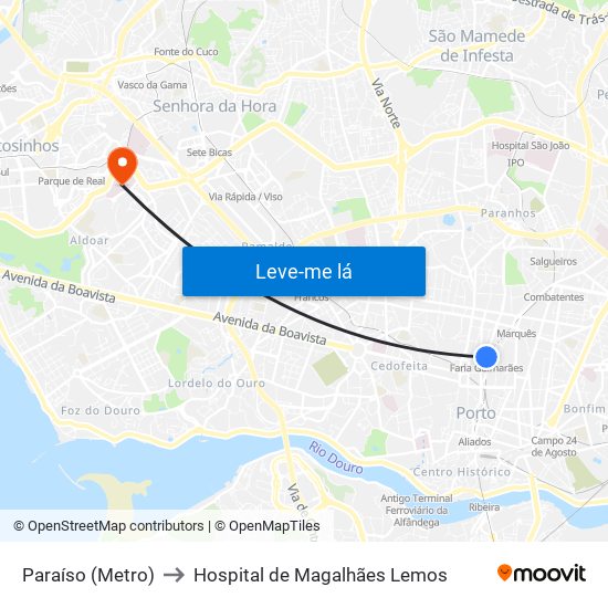 Paraíso (Metro) to Hospital de Magalhães Lemos map