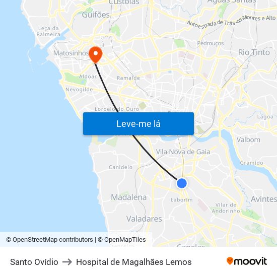 Santo Ovídio to Hospital de Magalhães Lemos map