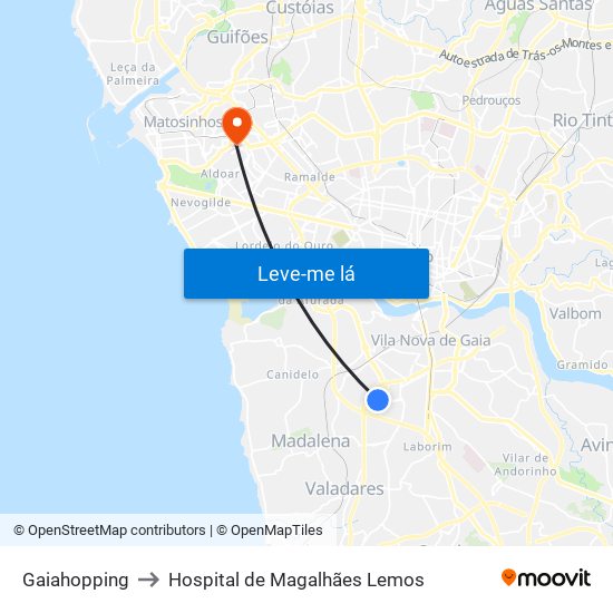 Gaiahopping to Hospital de Magalhães Lemos map