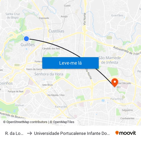 R. da Lomba to Universidade Portucalense Infante Dom Henrique map