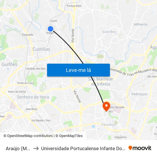 Araújo (Metro) to Universidade Portucalense Infante Dom Henrique map