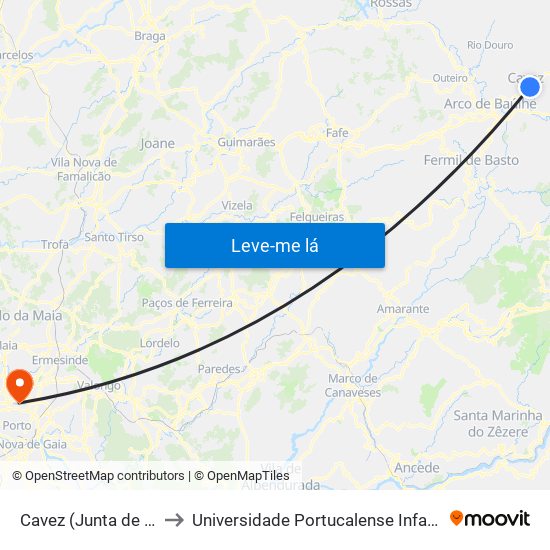 Cavez (Junta de Freguesia) to Universidade Portucalense Infante Dom Henrique map