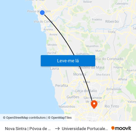 Nova Sintra | Póvoa de Varzim (Rua Sacra Família) to Universidade Portucalense Infante Dom Henrique map