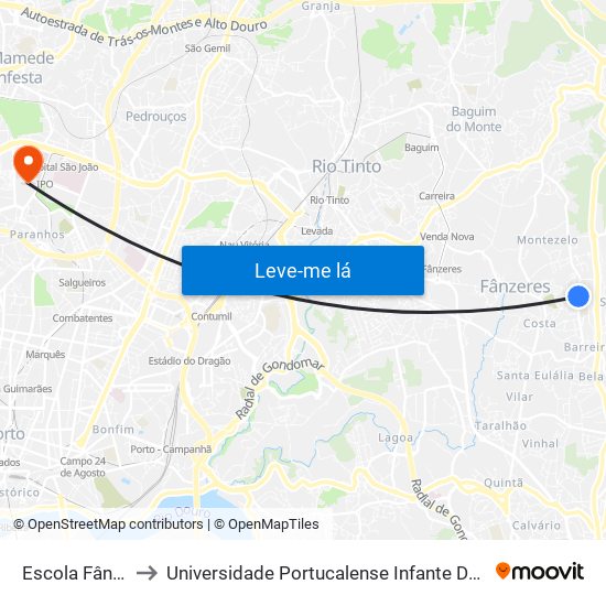 Escola Fânzeres to Universidade Portucalense Infante Dom Henrique map