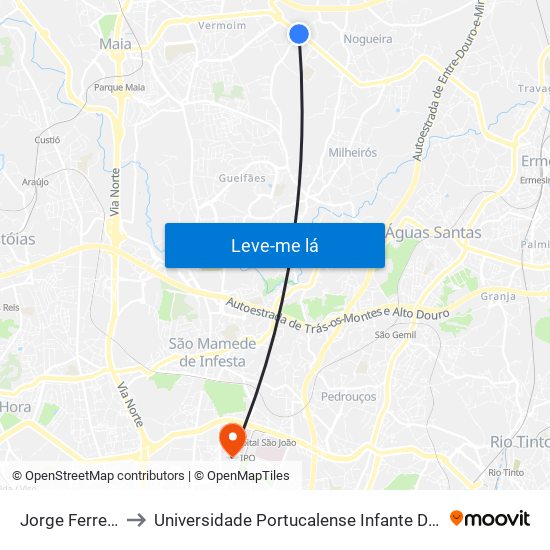 Jorge Ferreirinha to Universidade Portucalense Infante Dom Henrique map