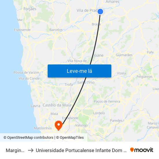 Marginal V to Universidade Portucalense Infante Dom Henrique map