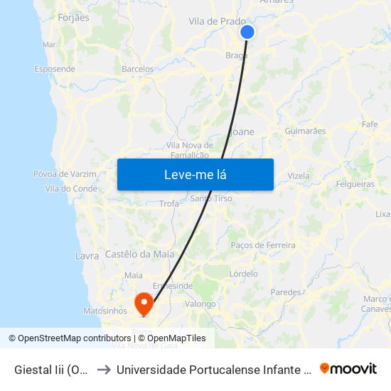 Giestal Iii (Outeiral) to Universidade Portucalense Infante Dom Henrique map