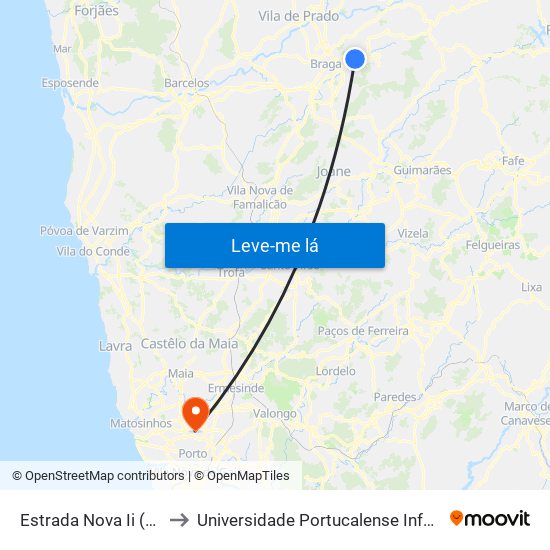 Estrada Nova Ii (Fonte Grilo) to Universidade Portucalense Infante Dom Henrique map