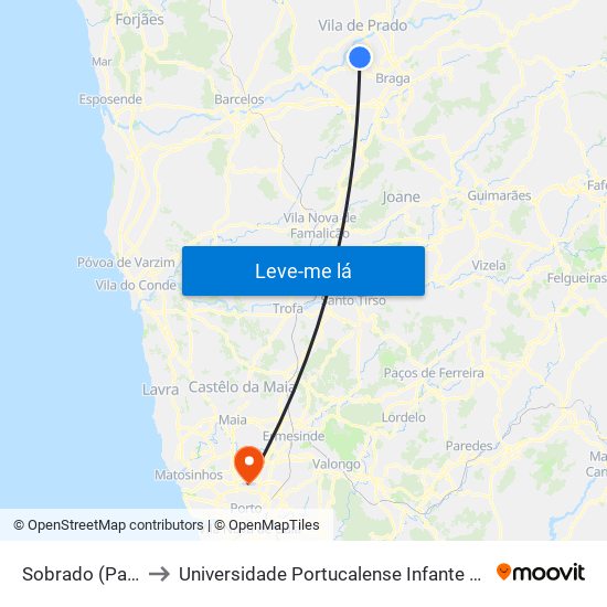 Sobrado (Panoias) to Universidade Portucalense Infante Dom Henrique map