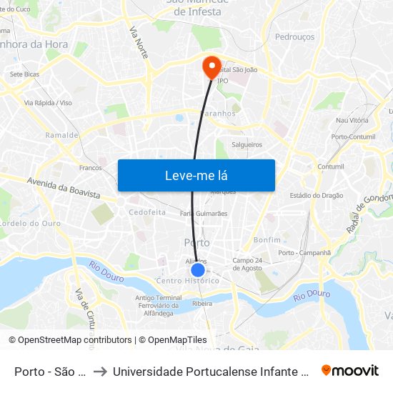 Porto - São Bento to Universidade Portucalense Infante Dom Henrique map