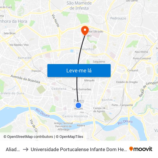 Aliados to Universidade Portucalense Infante Dom Henrique map