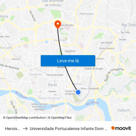 Heroísmo to Universidade Portucalense Infante Dom Henrique map