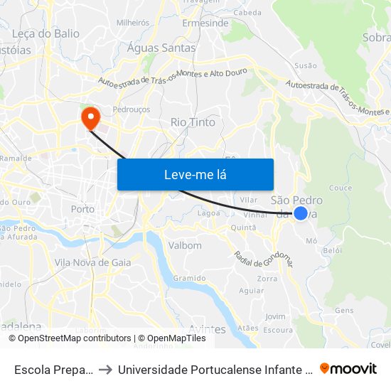 Escola Preparatória to Universidade Portucalense Infante Dom Henrique map