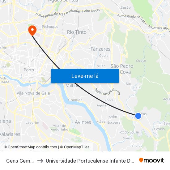 Gens Cemitério to Universidade Portucalense Infante Dom Henrique map