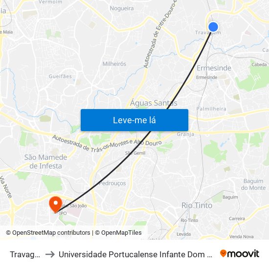 Travagem to Universidade Portucalense Infante Dom Henrique map