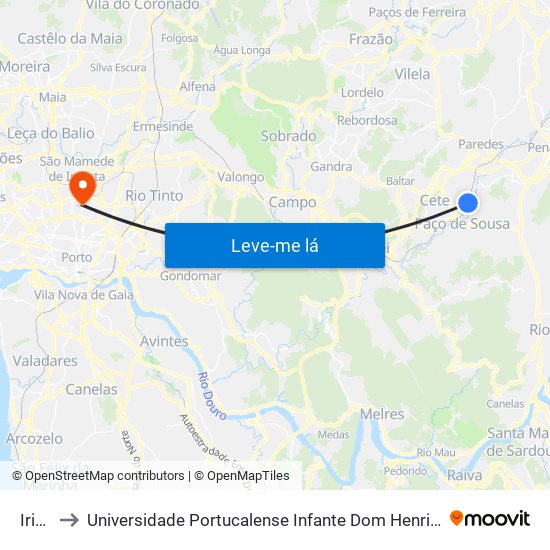 Irivo to Universidade Portucalense Infante Dom Henrique map