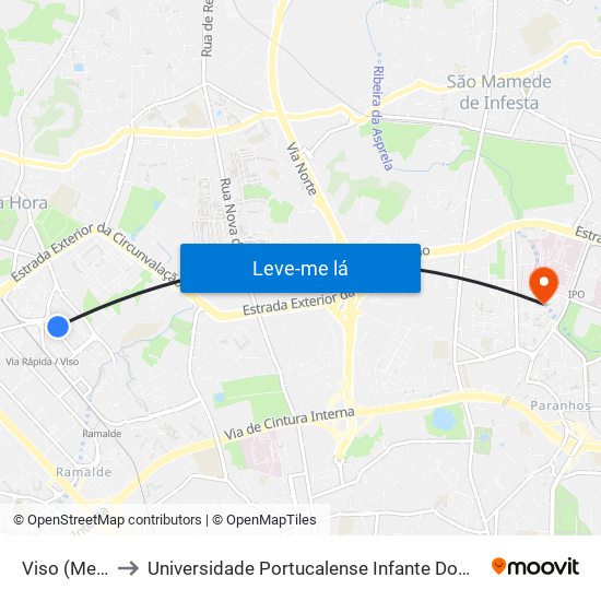 Viso (Metro) to Universidade Portucalense Infante Dom Henrique map