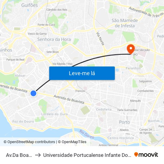 Av.Da Boavista to Universidade Portucalense Infante Dom Henrique map
