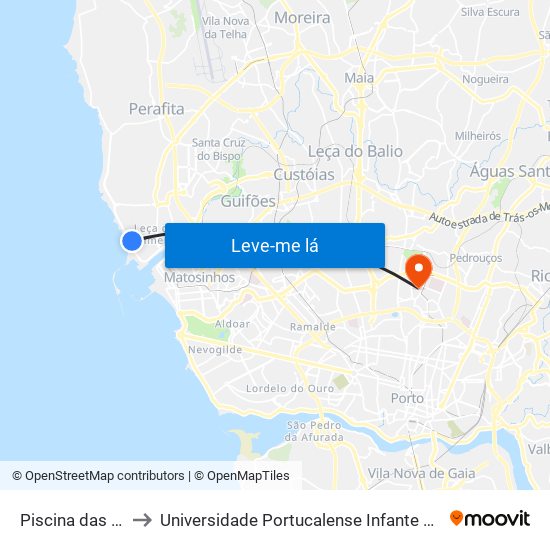 Piscina das Marés to Universidade Portucalense Infante Dom Henrique map