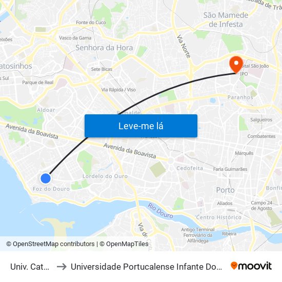 Univ. Católica to Universidade Portucalense Infante Dom Henrique map