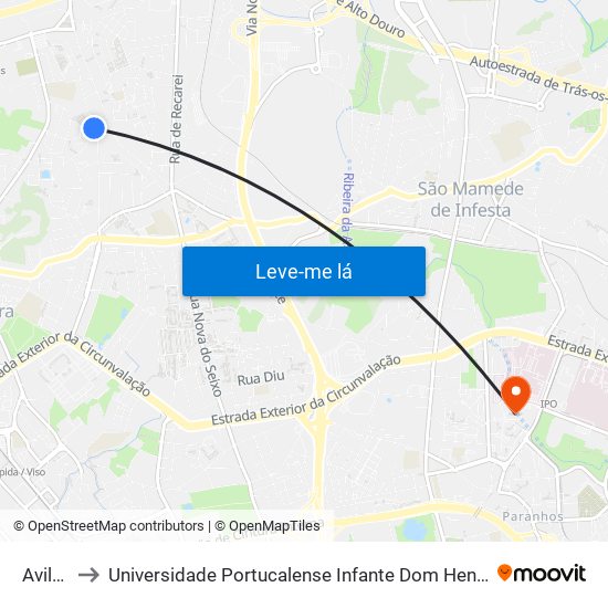 Avilhó to Universidade Portucalense Infante Dom Henrique map