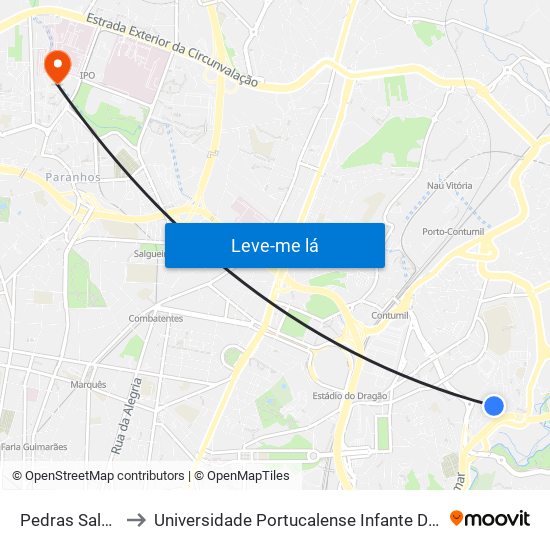 Pedras Salgadas to Universidade Portucalense Infante Dom Henrique map