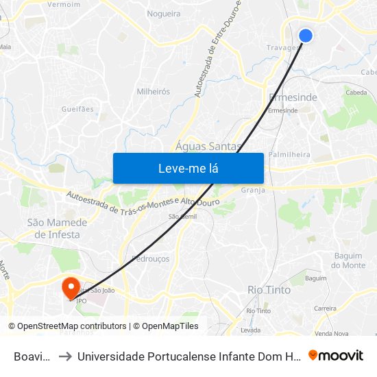 Boavista to Universidade Portucalense Infante Dom Henrique map