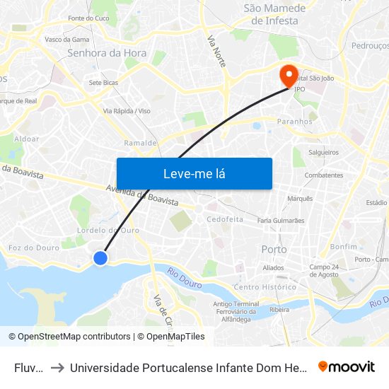 Fluvial to Universidade Portucalense Infante Dom Henrique map