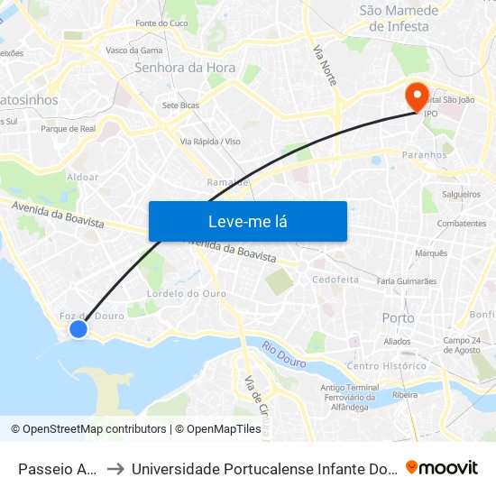 Passeio Alegre to Universidade Portucalense Infante Dom Henrique map