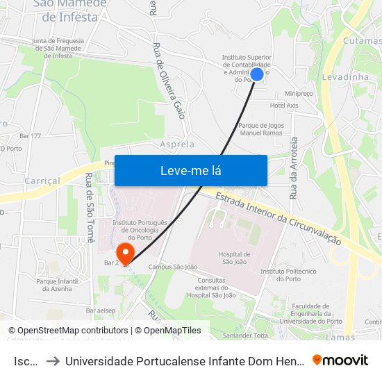 Iscap to Universidade Portucalense Infante Dom Henrique map