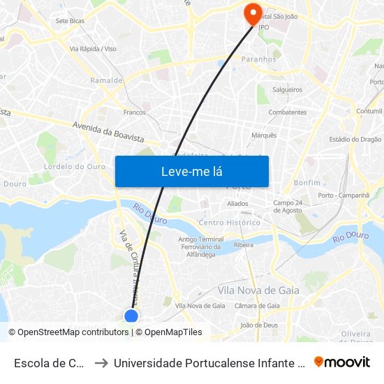 Escola de Canidelo to Universidade Portucalense Infante Dom Henrique map