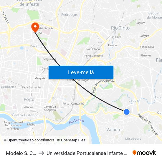 Modelo S. Cosme to Universidade Portucalense Infante Dom Henrique map