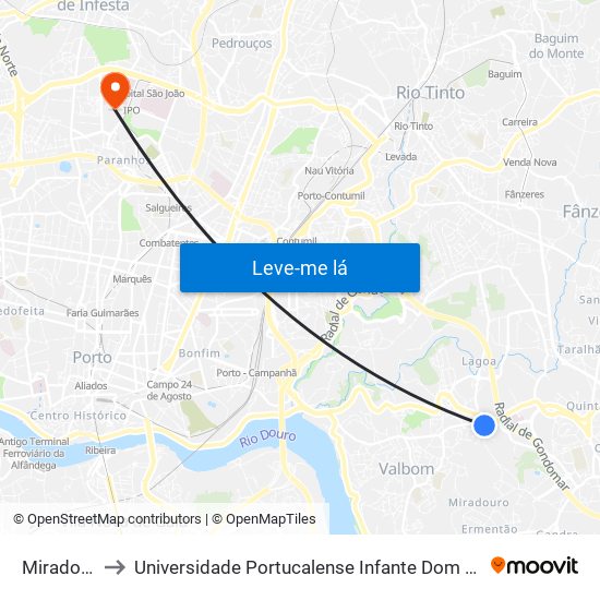 Miradouro to Universidade Portucalense Infante Dom Henrique map