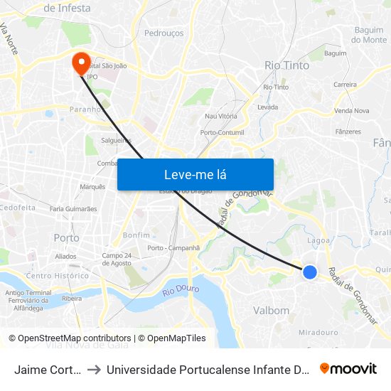 Jaime Cortesão to Universidade Portucalense Infante Dom Henrique map