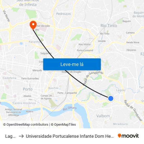 Lagoa to Universidade Portucalense Infante Dom Henrique map