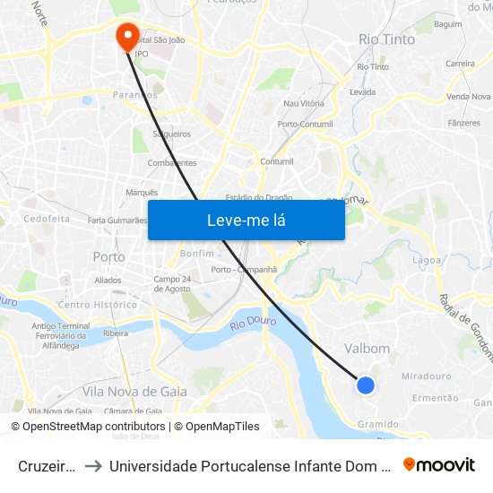 Cruzeiro 2 to Universidade Portucalense Infante Dom Henrique map