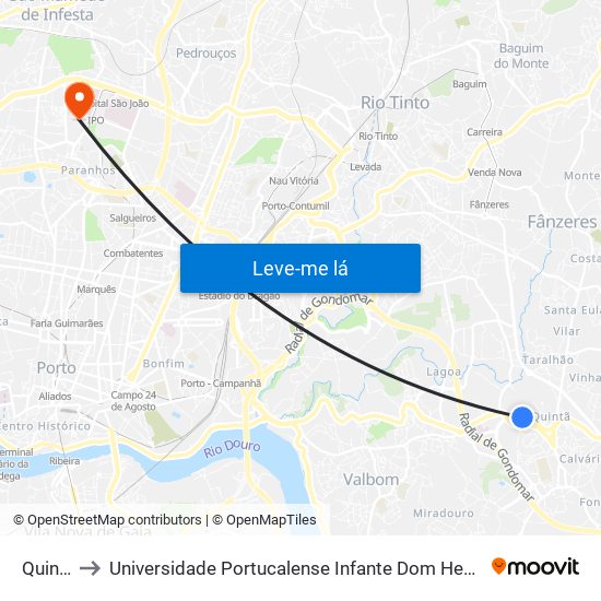 Quintã to Universidade Portucalense Infante Dom Henrique map