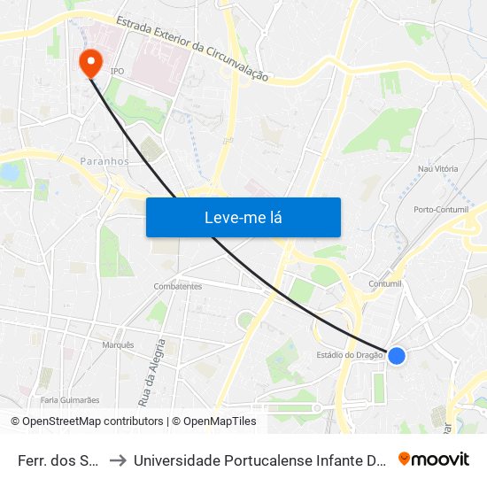 Ferr. dos Santos to Universidade Portucalense Infante Dom Henrique map